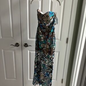 Leanna Blue Flower Embroidered Maxi Dress